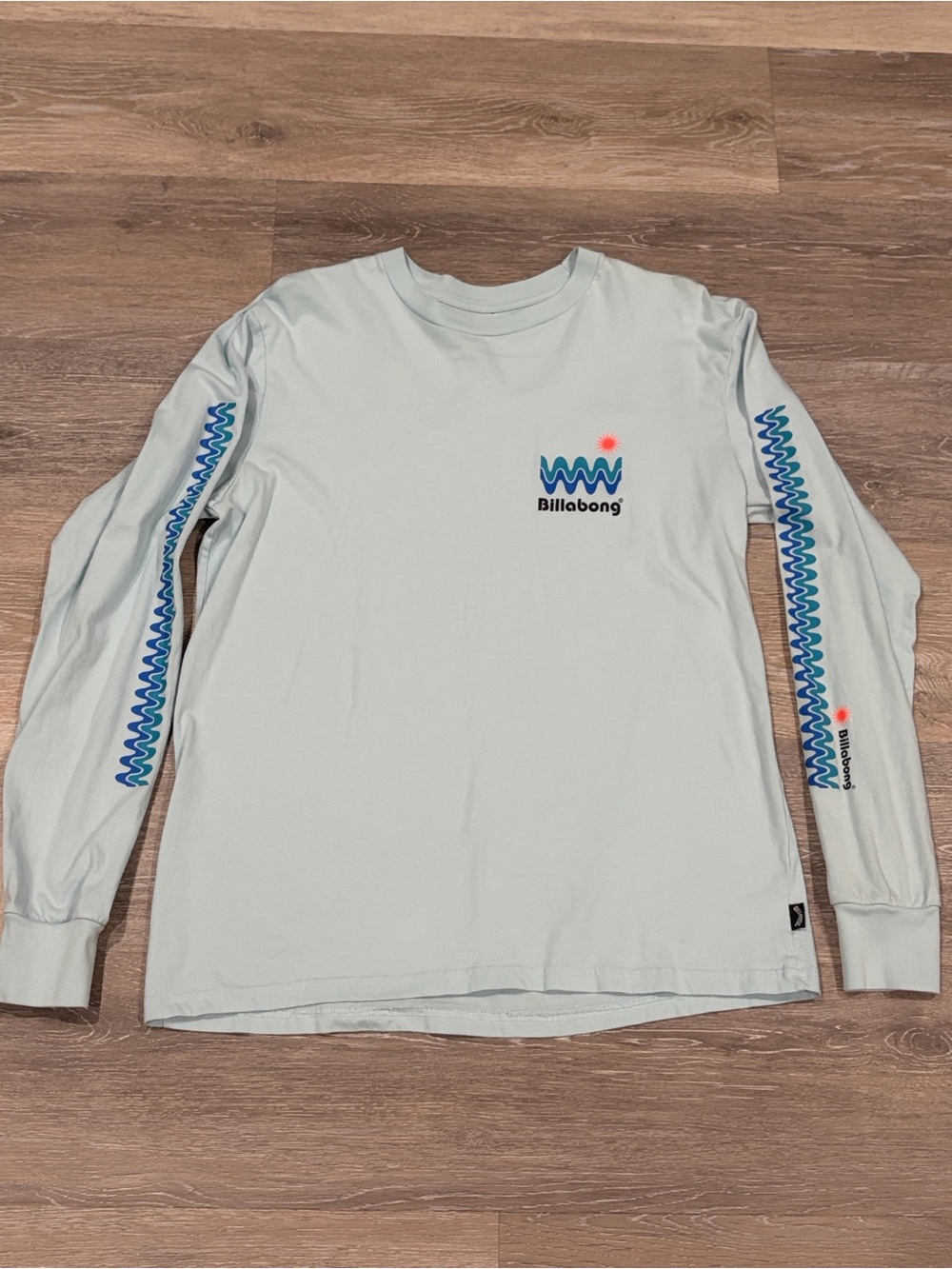 Billabong Men’s Long Sleeve Tee - Light Aqua with Blue Graphics
